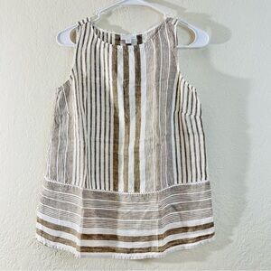 J. Jill Love Linen Womens Top Blouse Striped Tank Top White Brown Small XSP